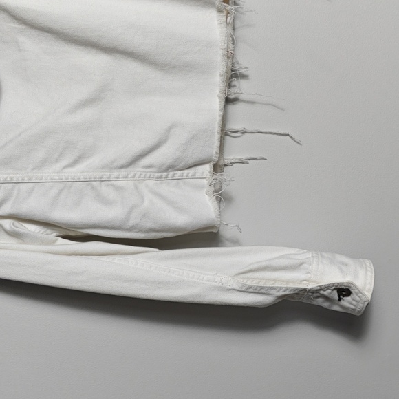 RAG & BONE / JEAN Button Up White Jean Jacket With Gray Hood Size Xsmall - Picture 13 of 16